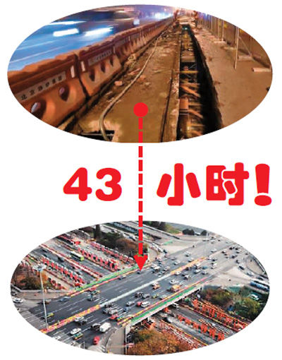 上圖為正準(zhǔn)備施工的三元橋，下圖為車輛在新橋面上駛過。